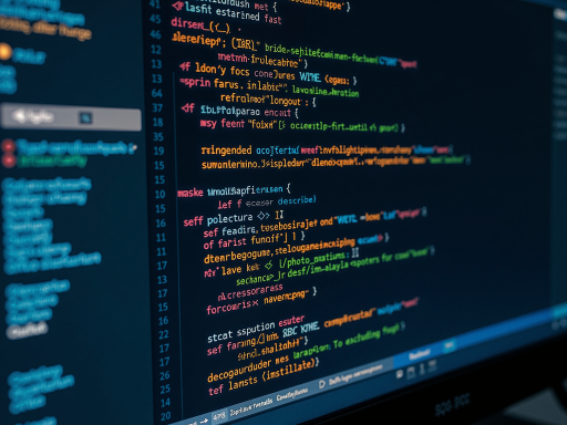 Software development tools interface with code editor, debugging panels, and programming language syntax highlighting